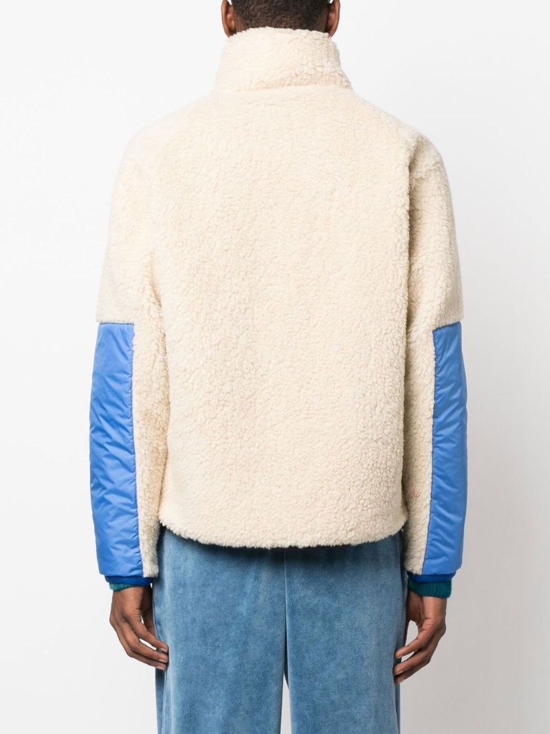 Beige Fleece Panelled Zip-up Jacket