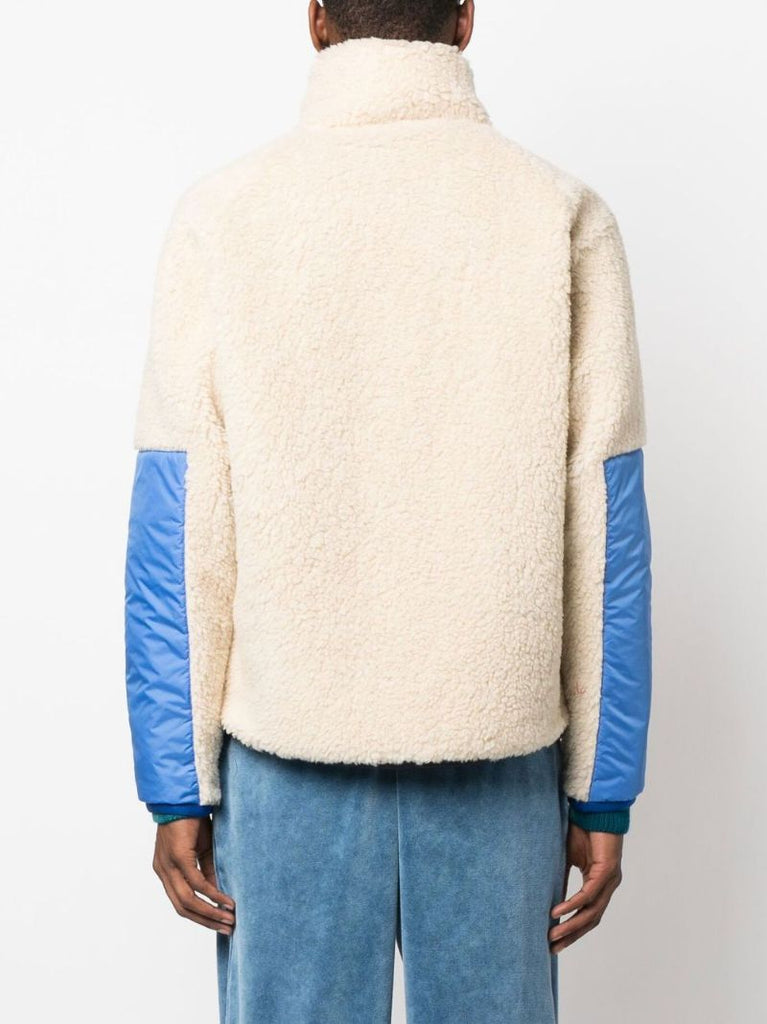 Beige Fleece Panelled Zip-up Jacket