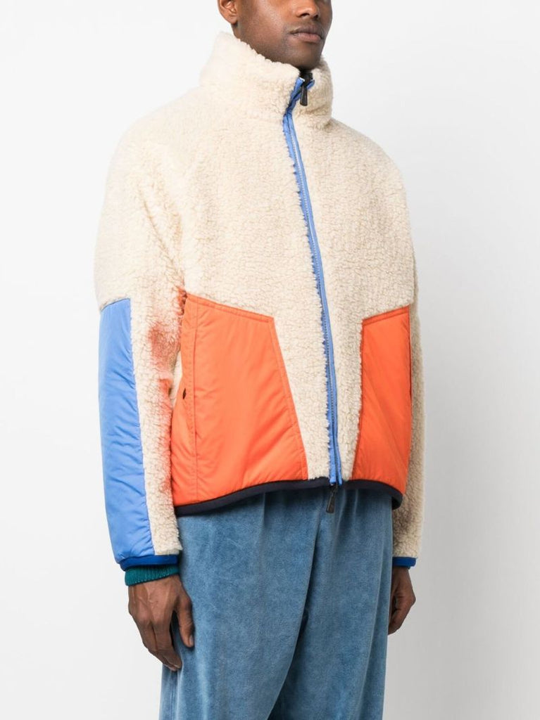 Beige Fleece Panelled Zip-up Jacket
