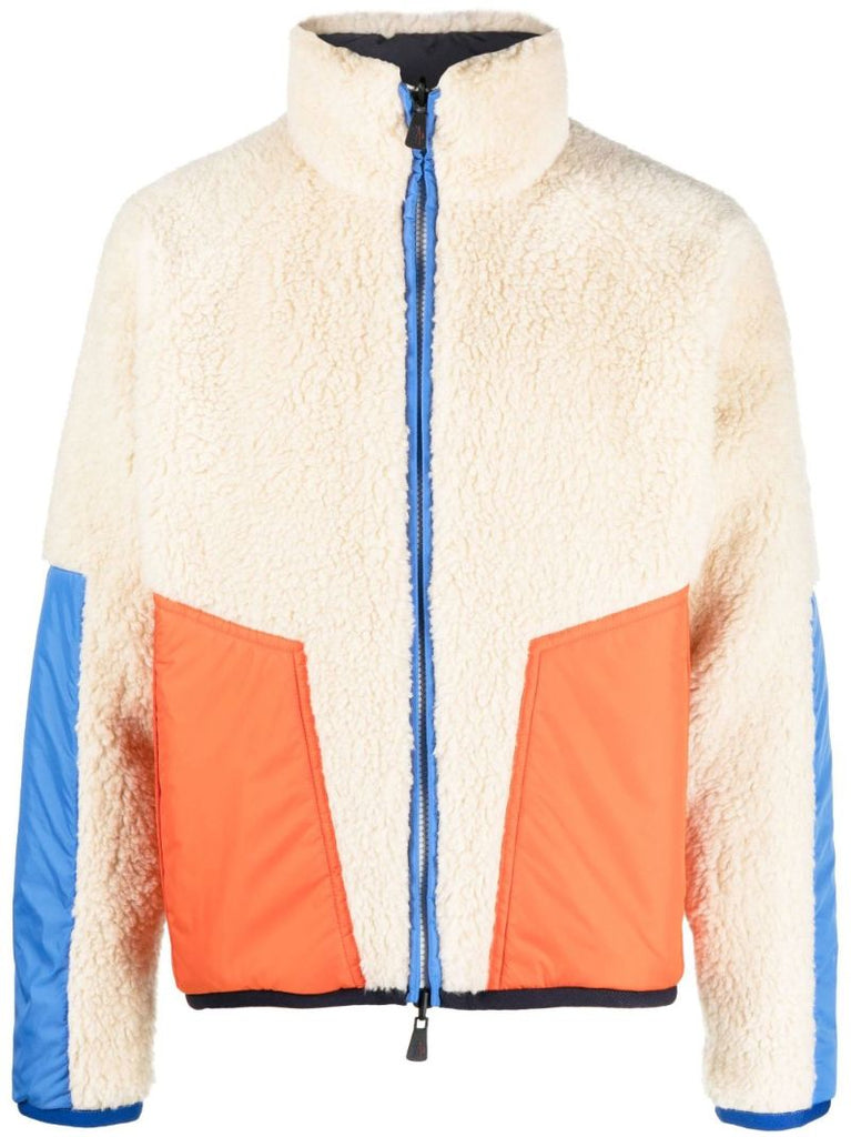 Beige Fleece Panelled Zip-up Jacket