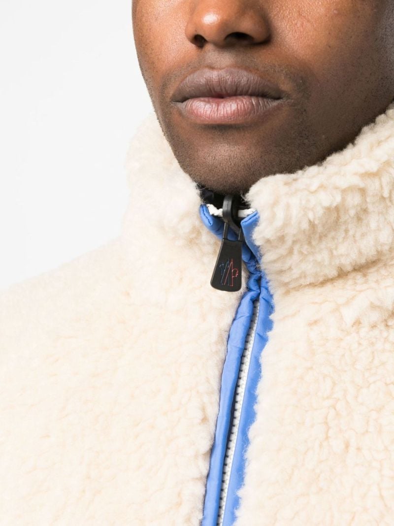 Beige Fleece Panelled Zip-up Jacket