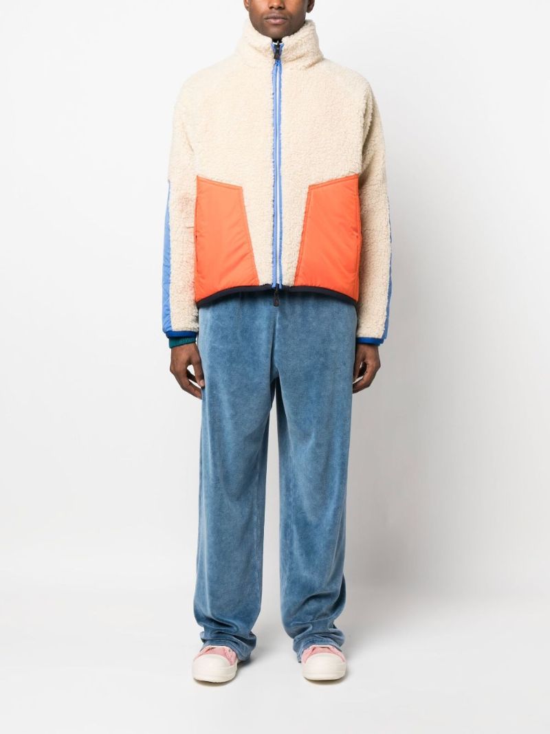 Beige Fleece Panelled Zip-up Jacket