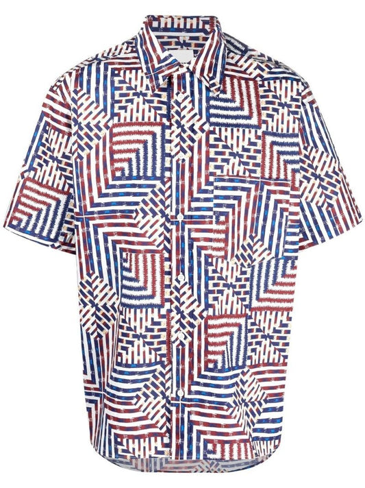 Blue Geometric Print Organic Cotton Shirt