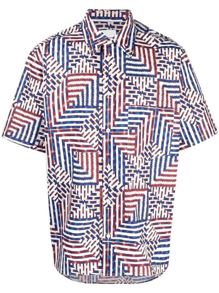 Blue Geometric Print Organic Cotton Shirt
