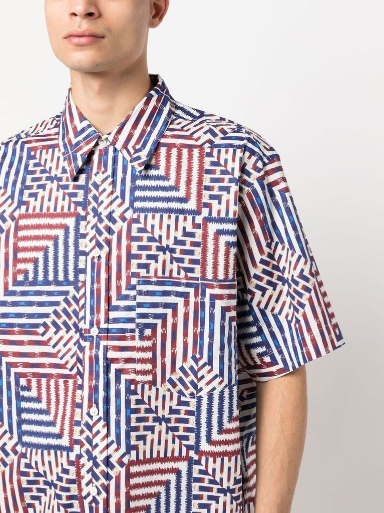 Blue Geometric Print Organic Cotton Shirt