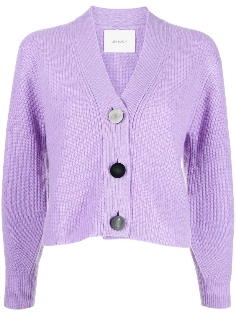 Purple Cashmere V-neck Cardigan