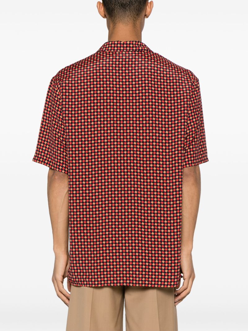 Red Houndstooth Print Bowling Shirt