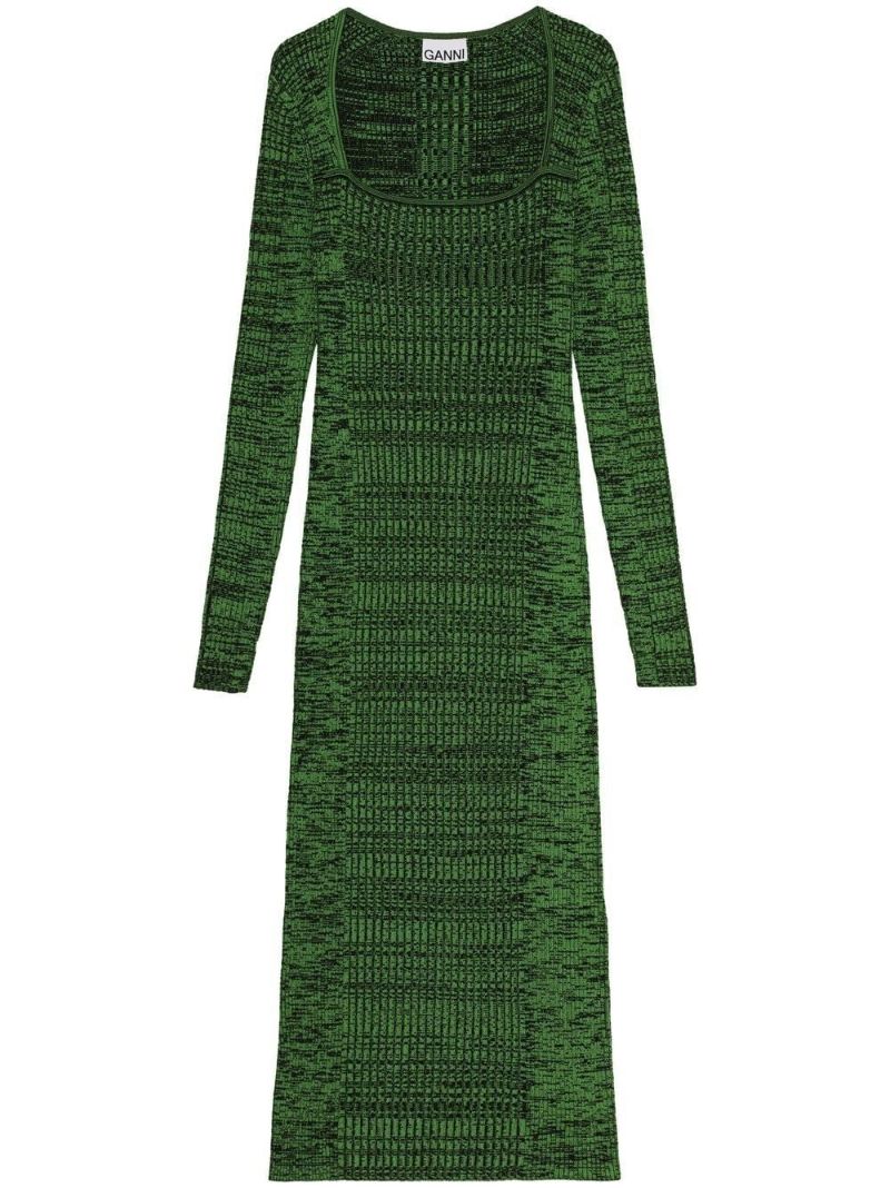 Green Melange Knit Midi Dress