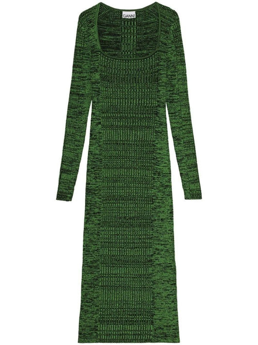 Green Melange Knit Midi Dress