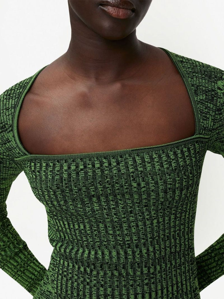 Green Melange Knit Midi Dress