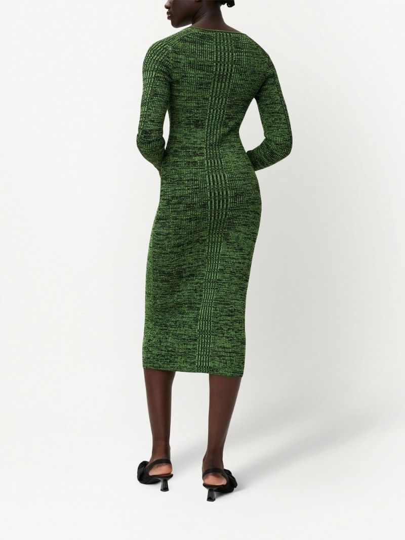 Green Melange Knit Midi Dress