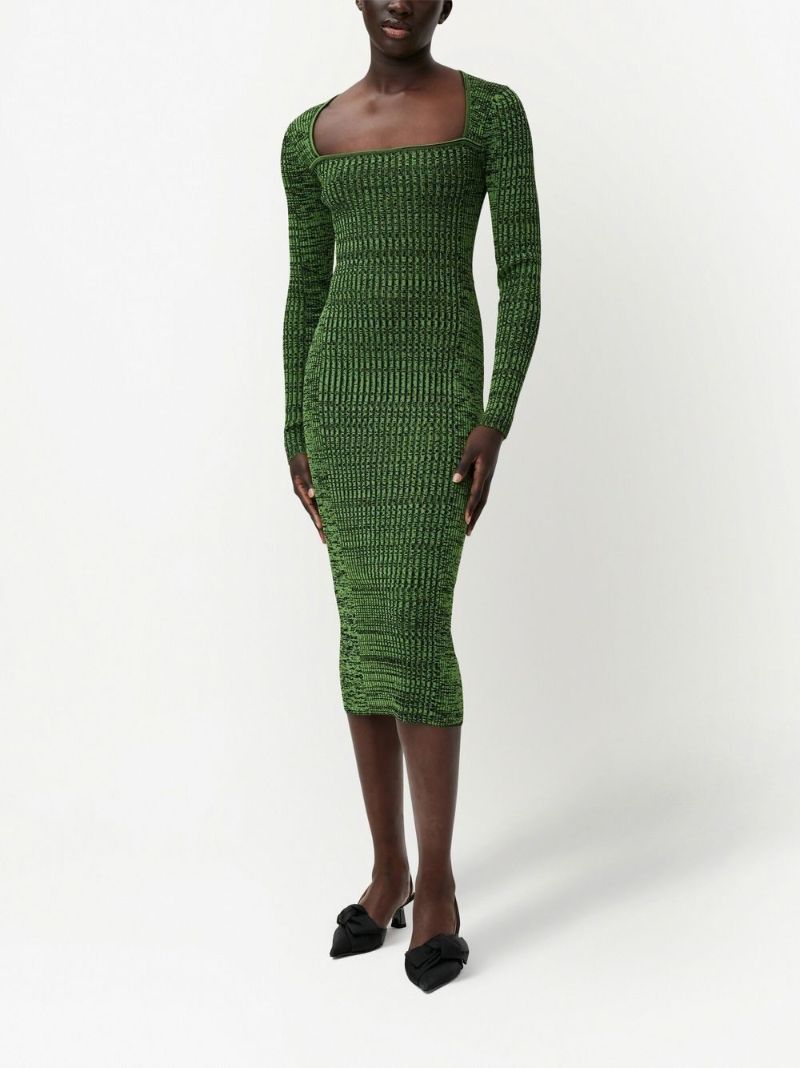 Green Melange Knit Midi Dress