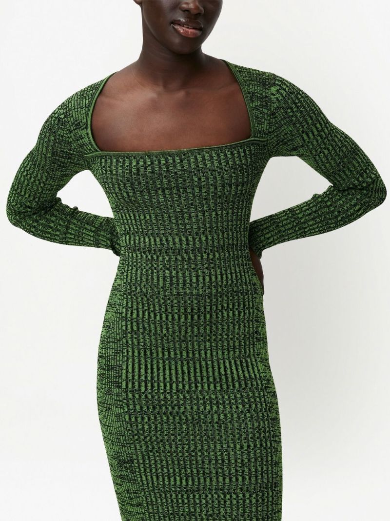 Green Melange Knit Midi Dress