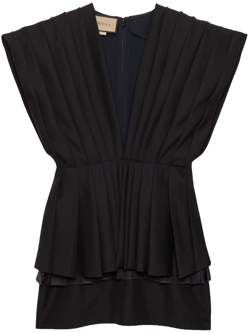 Black Pleated Wool Mini Dress