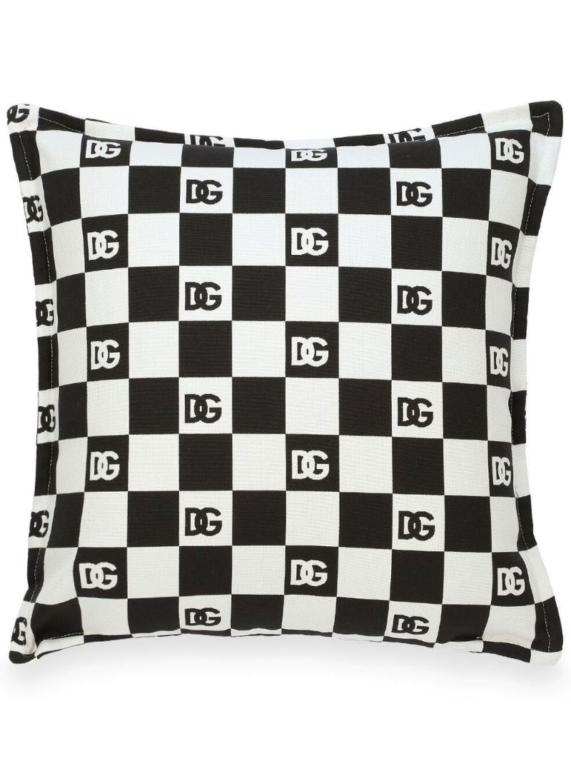 Black and White Dg Logo Checkerboard Cushion