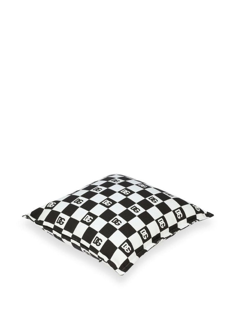 Black and White Dg Logo Checkerboard Cushion