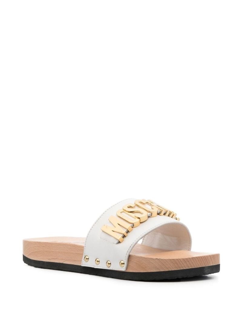 White Leather Logo Plaque Sandals