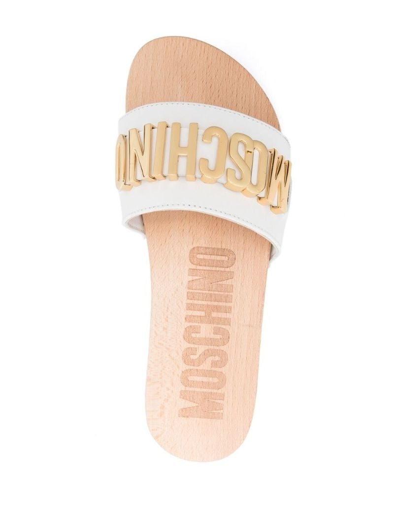 White Leather Logo Plaque Sandals