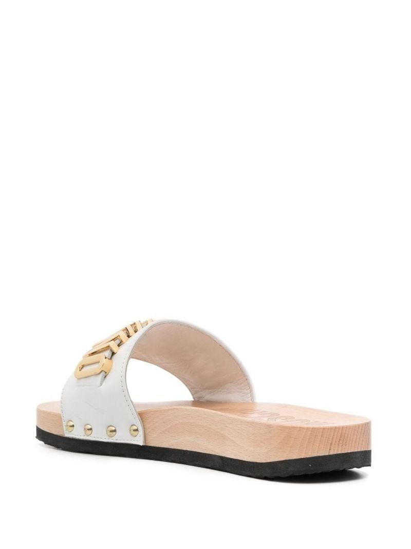 White Leather Logo Plaque Sandals