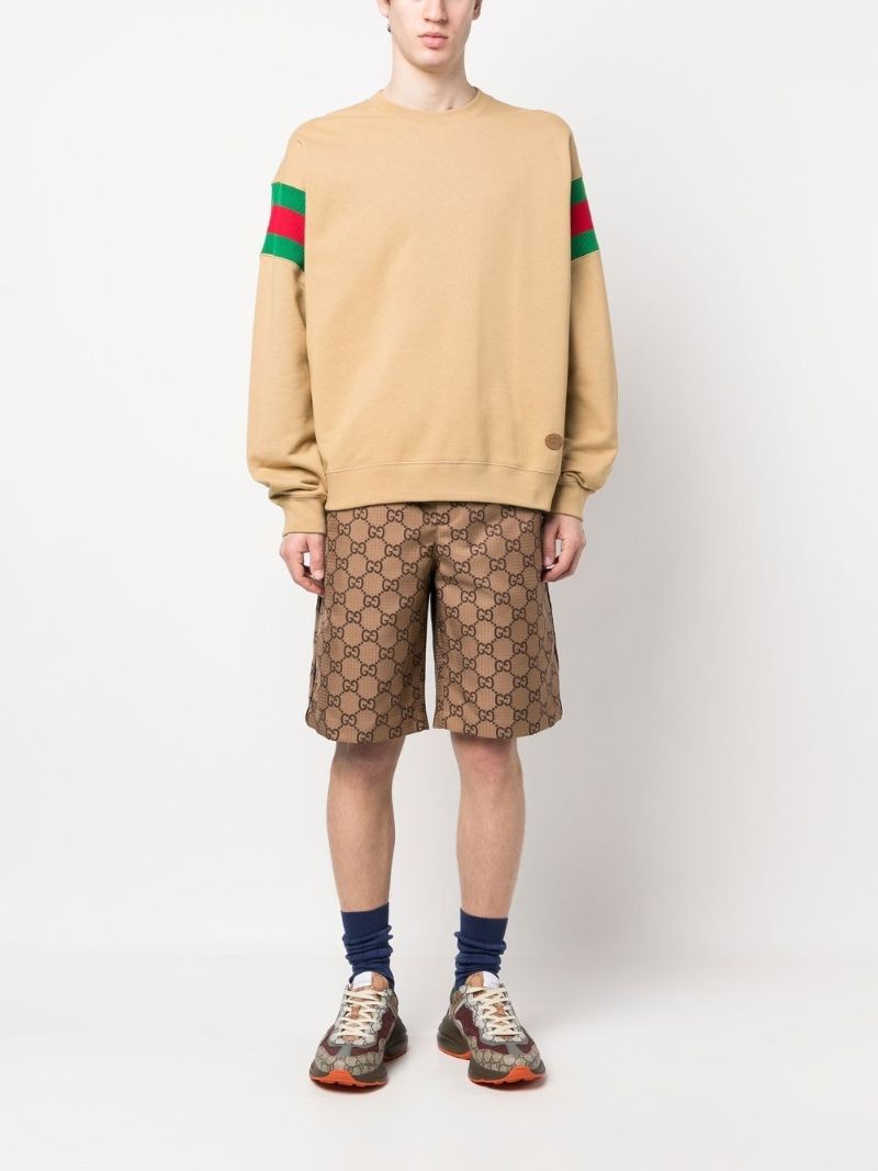 Brown Web Stripe Cotton Sweatshirt