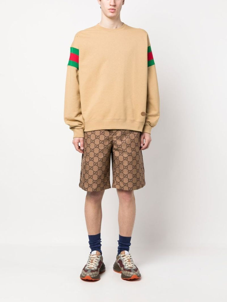 Brown Web Stripe Cotton Sweatshirt