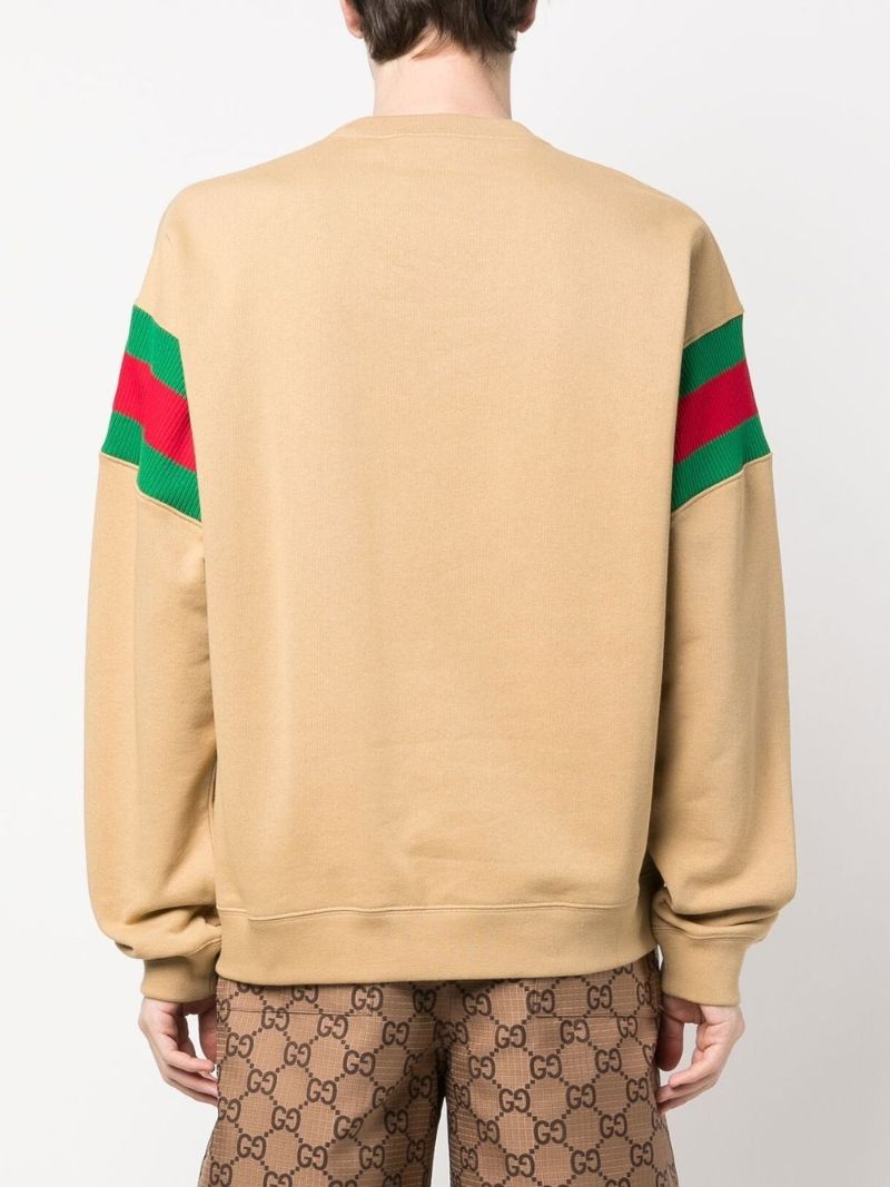 Brown Web Stripe Cotton Sweatshirt