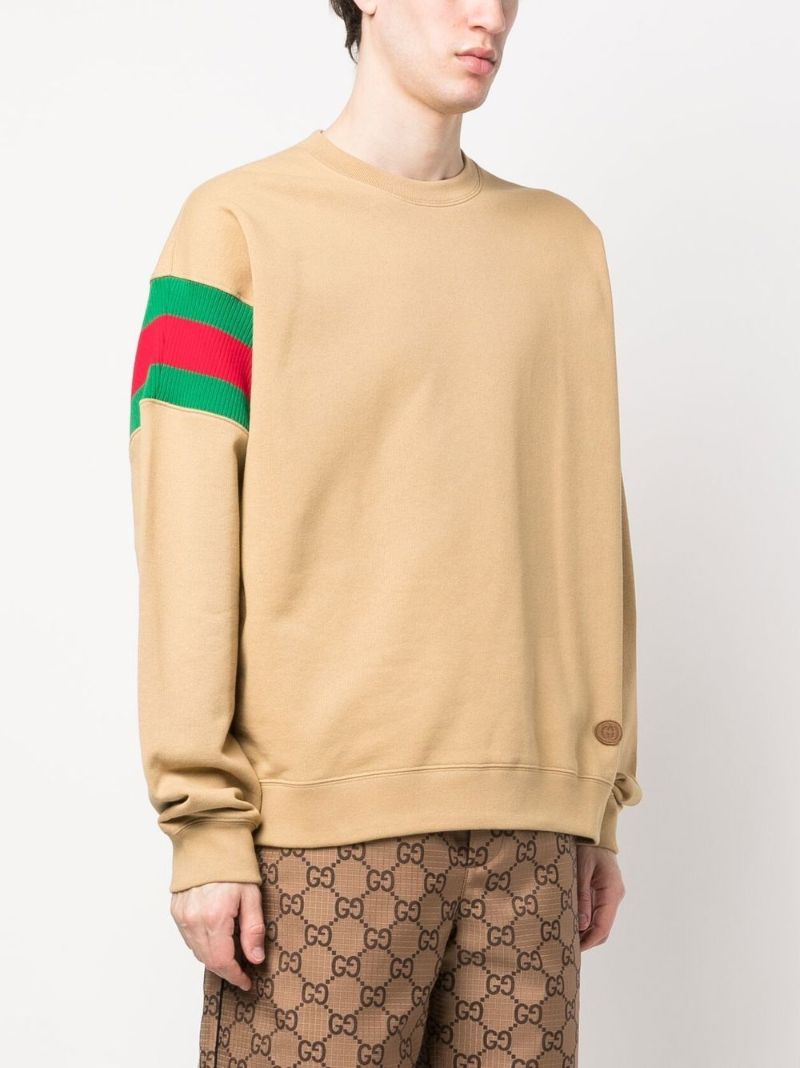 Brown Web Stripe Cotton Sweatshirt