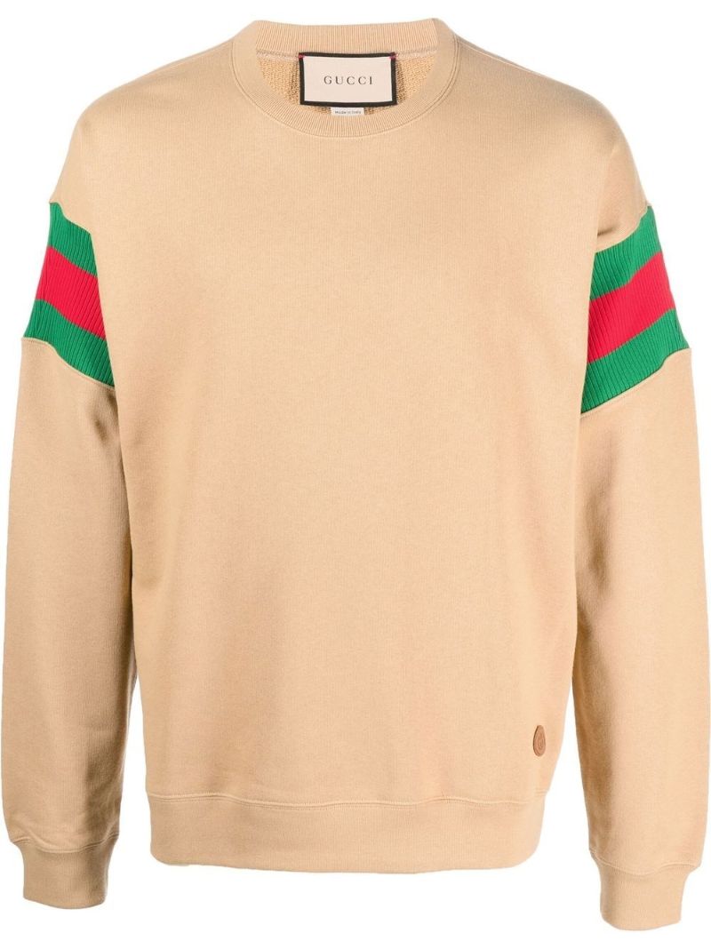 Brown Web Stripe Cotton Sweatshirt