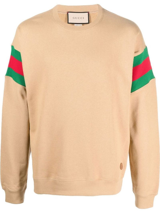 Brown Web Stripe Cotton Sweatshirt