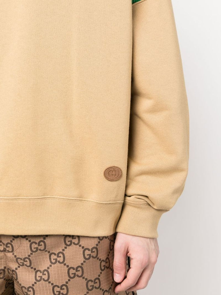 Brown Web Stripe Cotton Sweatshirt