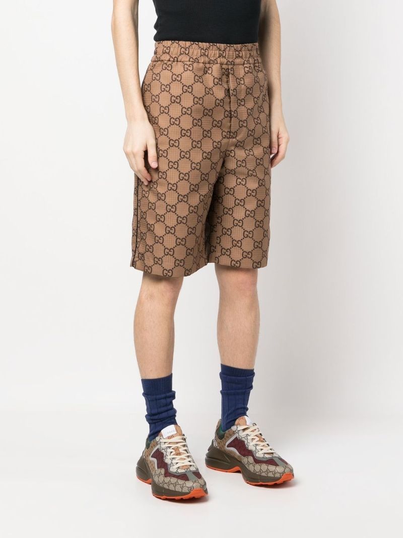 Brown Gg Pattern Cotton Shorts