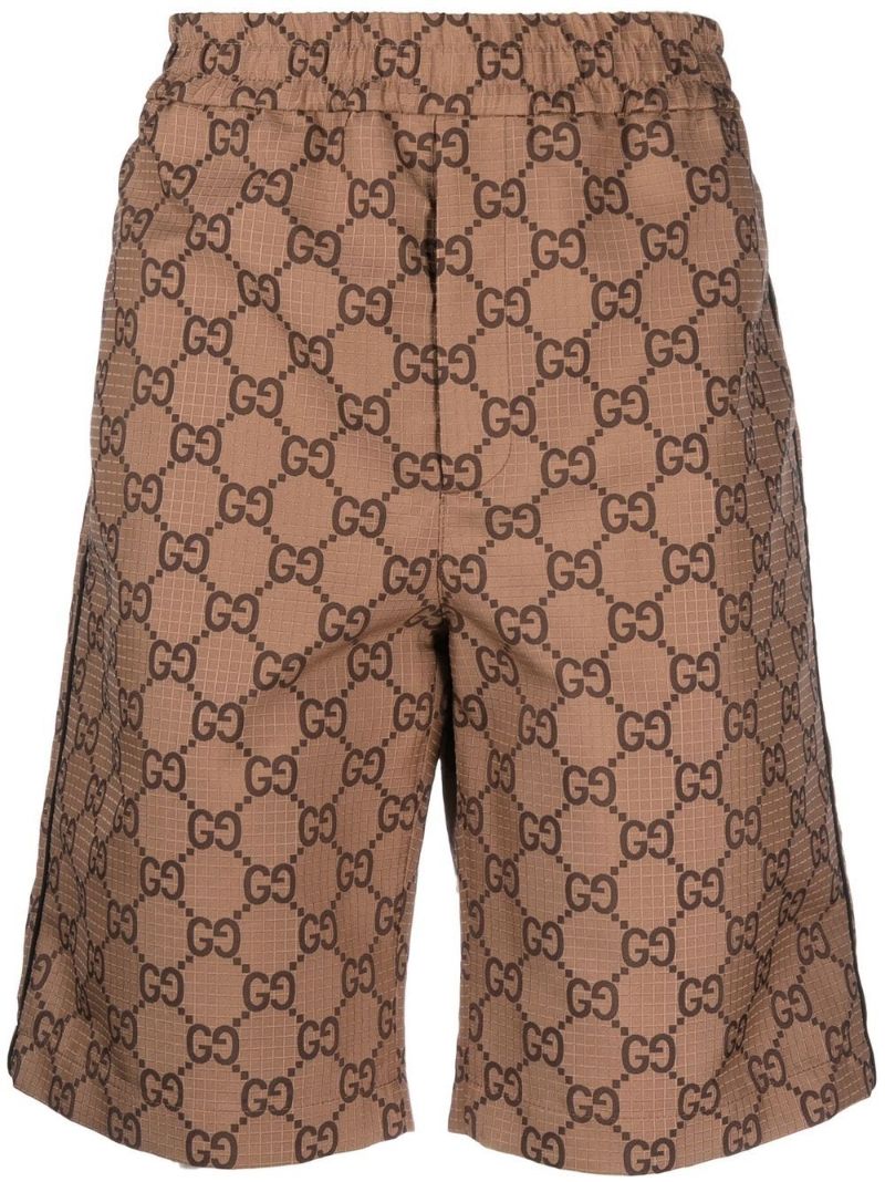 Brown Gg Pattern Cotton Shorts
