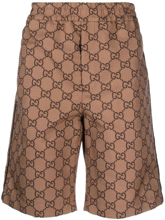 Brown Gg Pattern Cotton Shorts