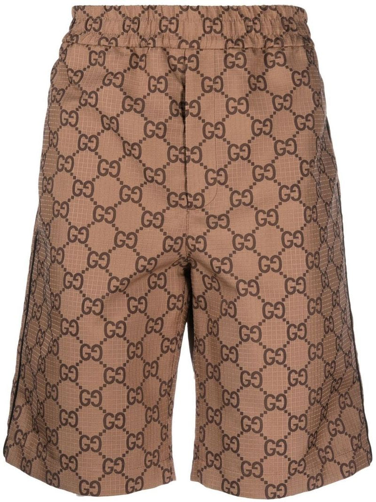 Brown Gg Pattern Cotton Shorts