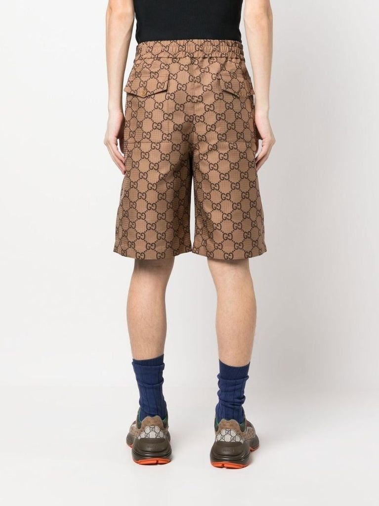 Brown Gg Pattern Cotton Shorts