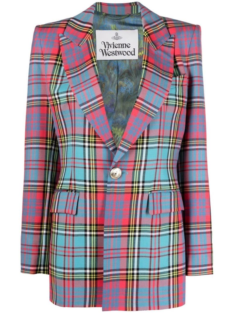 Red and Blue Lelio Checked Blazer