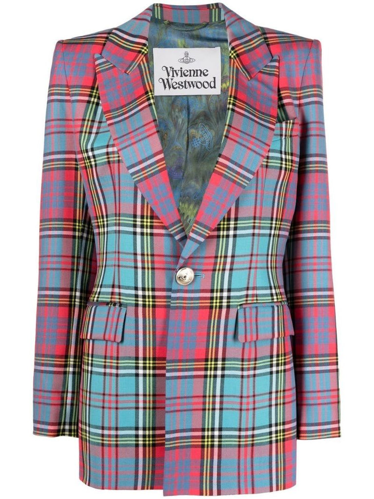 Red and Blue Lelio Checked Blazer