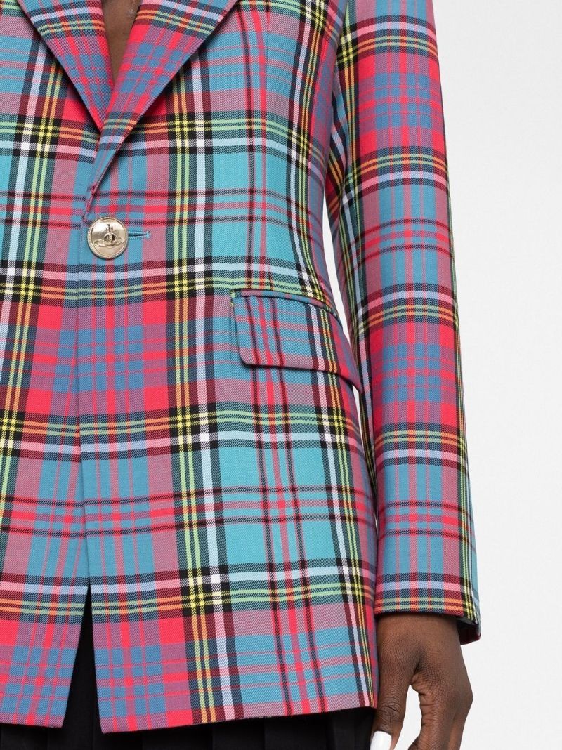 Red and Blue Lelio Checked Blazer