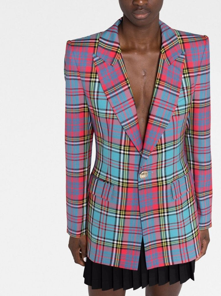 Red and Blue Lelio Checked Blazer