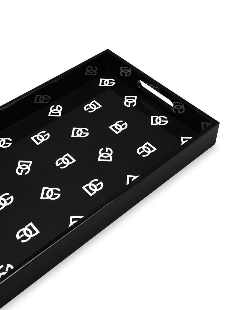 Black Dg Logo Print Wood Tray