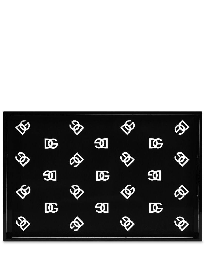 Black Dg Logo Print Wood Tray