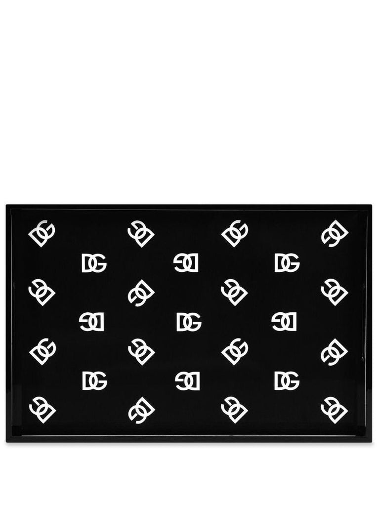 Black Dg Logo Print Wood Tray