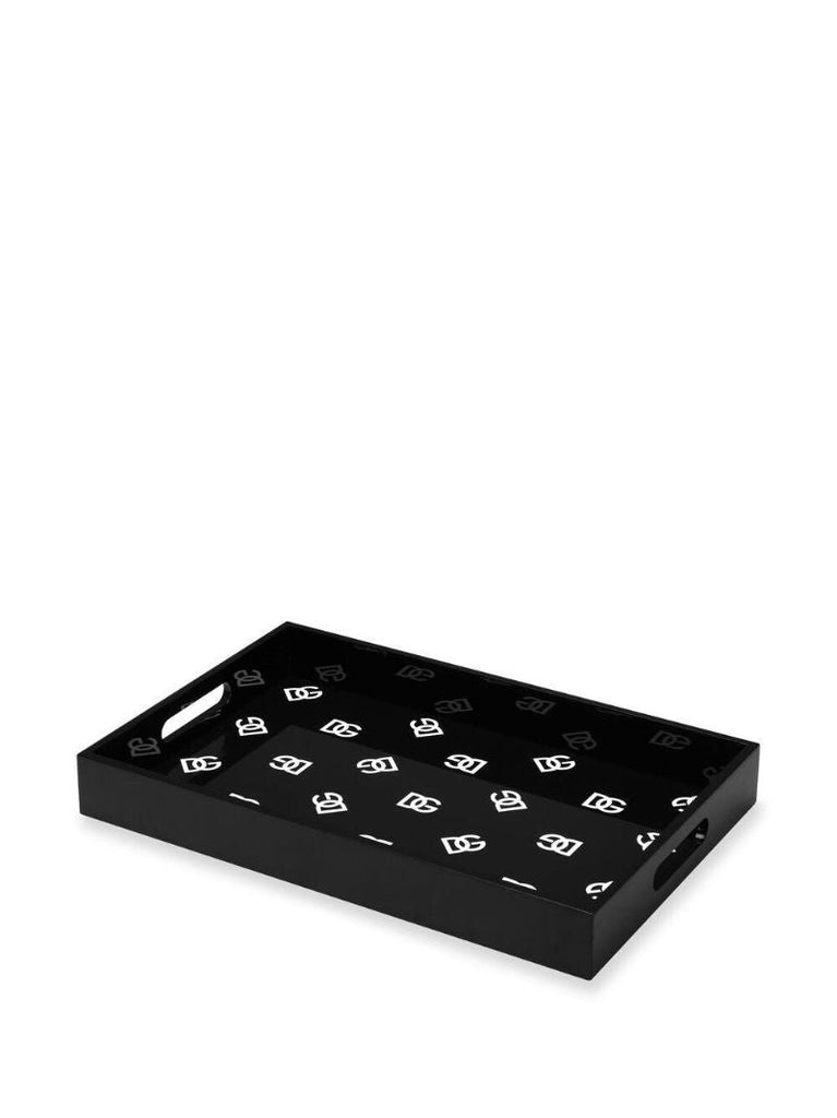 Black Dg Logo Print Wood Tray