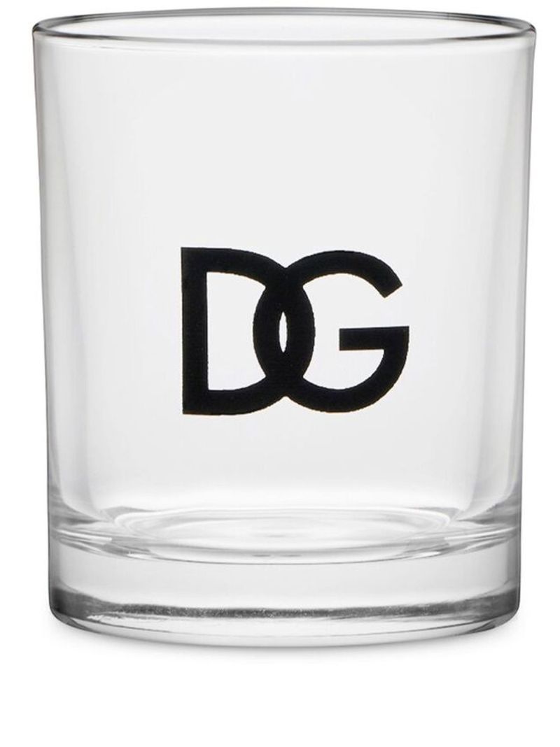 White Dg Logo Print Water Glasses