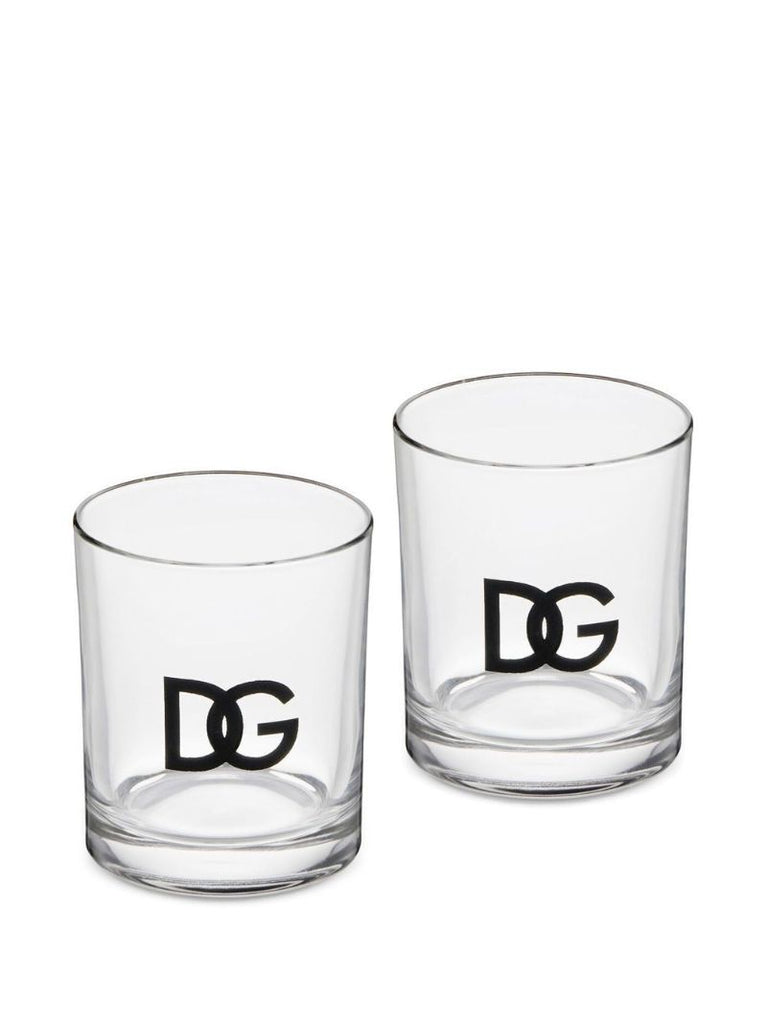 White Dg Logo Print Water Glasses
