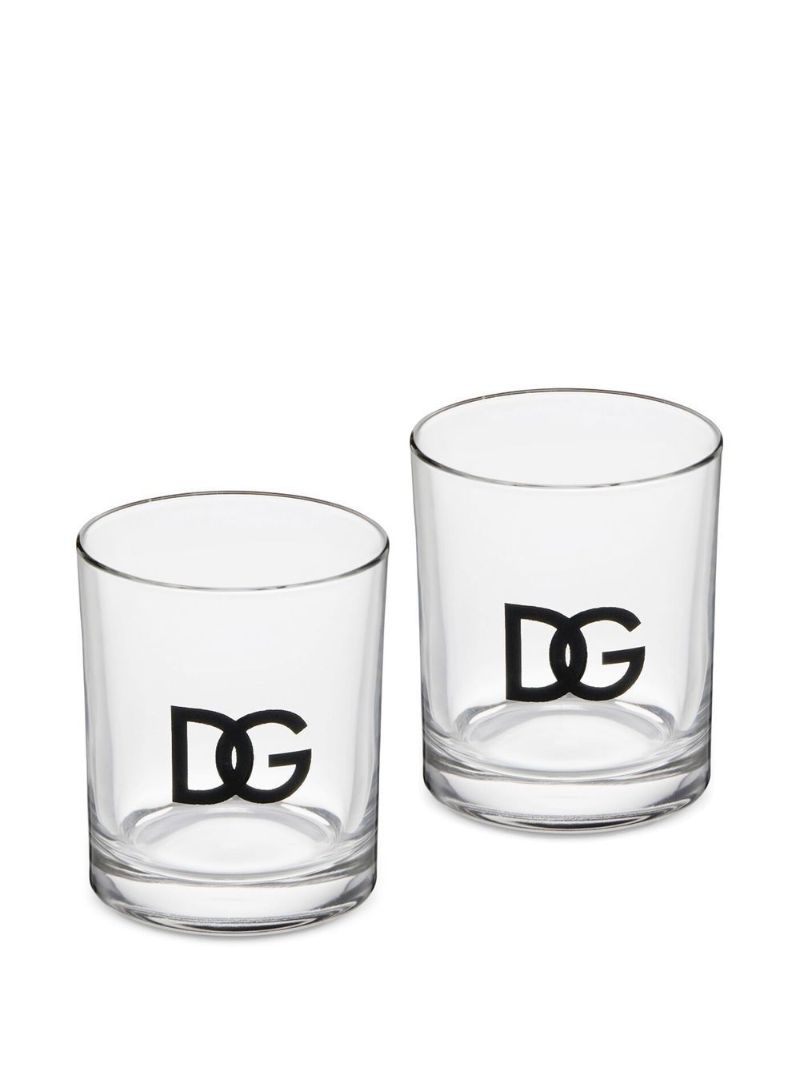 White Dg Logo Print Water Glasses