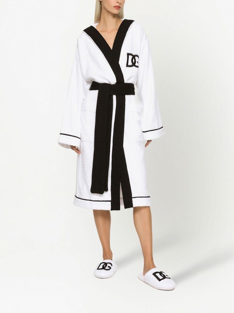 White Logo-embroidered Cotton Robe