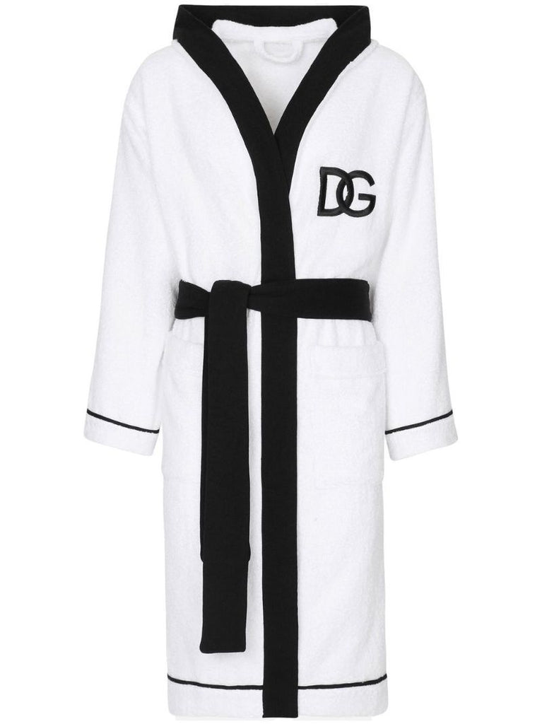 White Logo-embroidered Cotton Robe