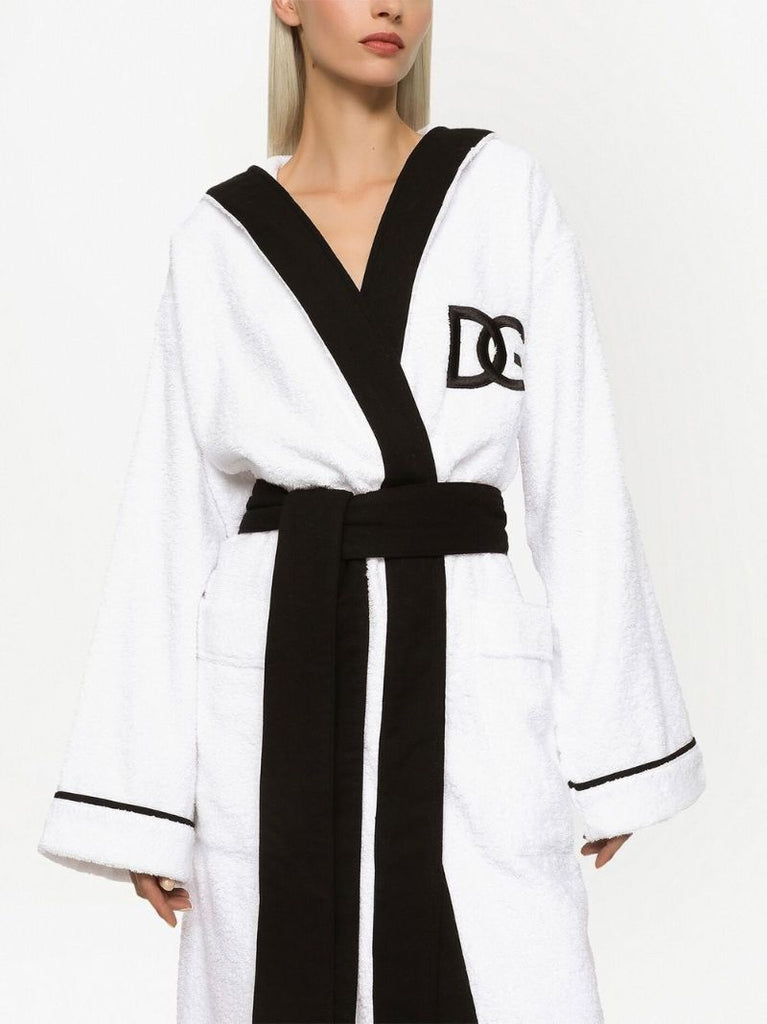 White Logo-embroidered Cotton Robe