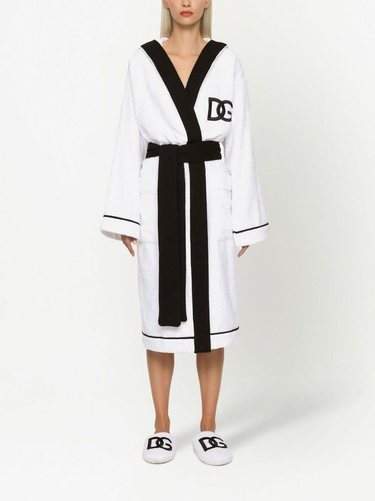 White Logo-embroidered Cotton Robe